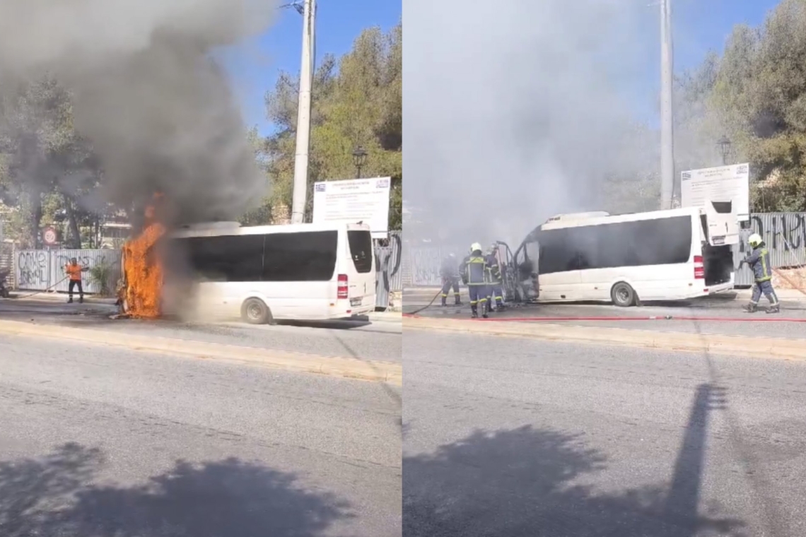 Φωτιά σε τουριστικό λεωφορείο στο Χαϊδάρι - Βίντεο