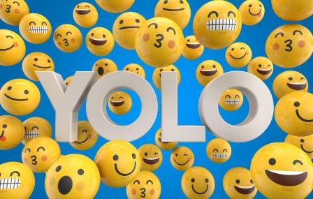 set emoji emoticon character faces with word yolo 3d rendering